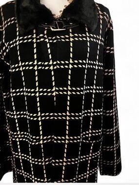 Badgley Mischka Black Cape with Tan Windowpane and Faux Fur Collar
